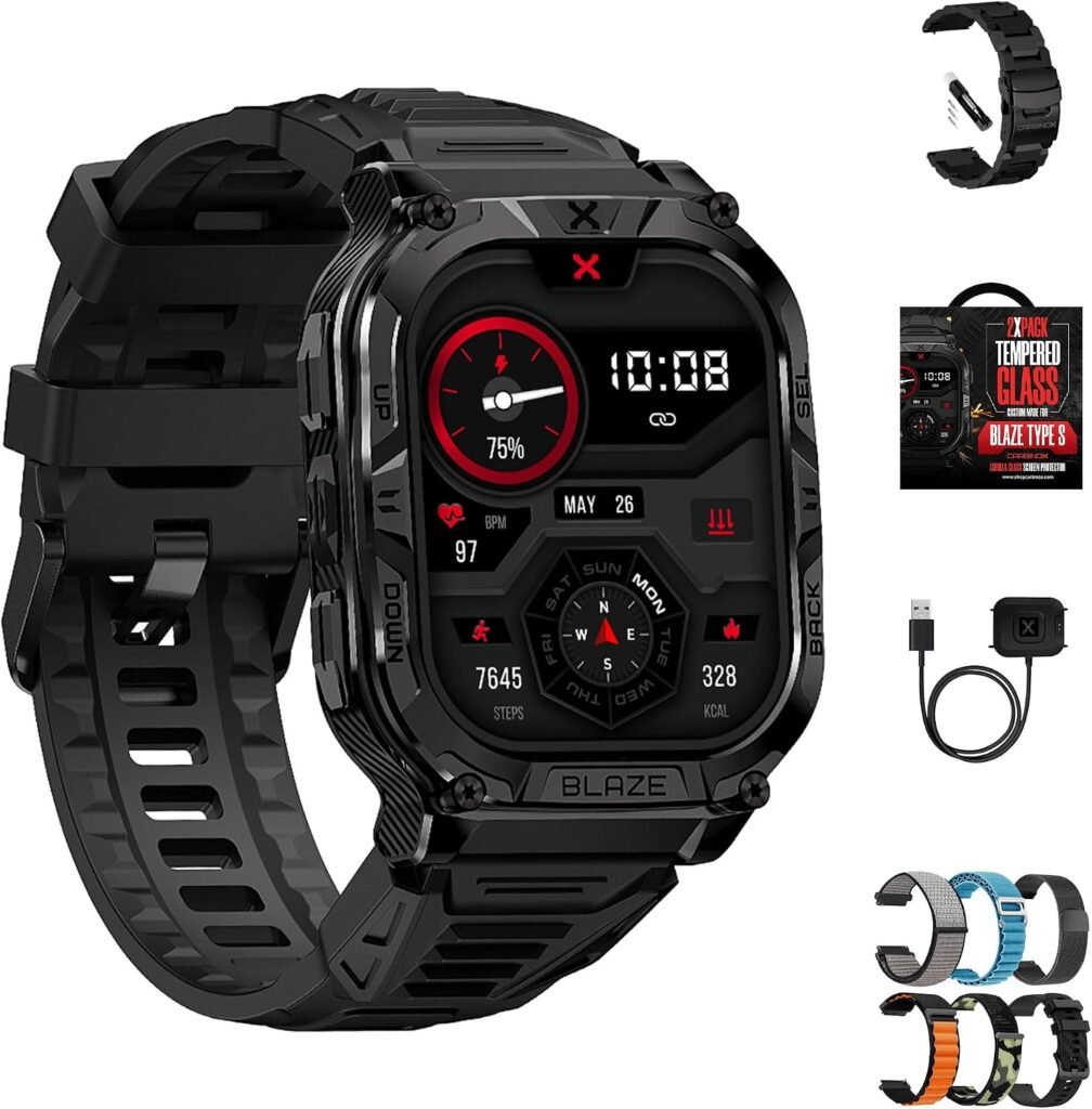 CARBINOX Blaze Smart Watch for Men Bundle, Fitness GPS, Bands, Square