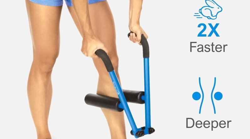 DoubleUP Roller D4 Leg & Arm Massager, Metal Frame + 4 Rollers, Blue