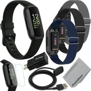 Fitbit Inspire Health & Fitness Activity Tracker (Black) with Workout Intensity, Sleep Tracking, Heart Rate, Nylon Comfortable Watch Bands, Wall Adapter, Screen Shields & Cloth