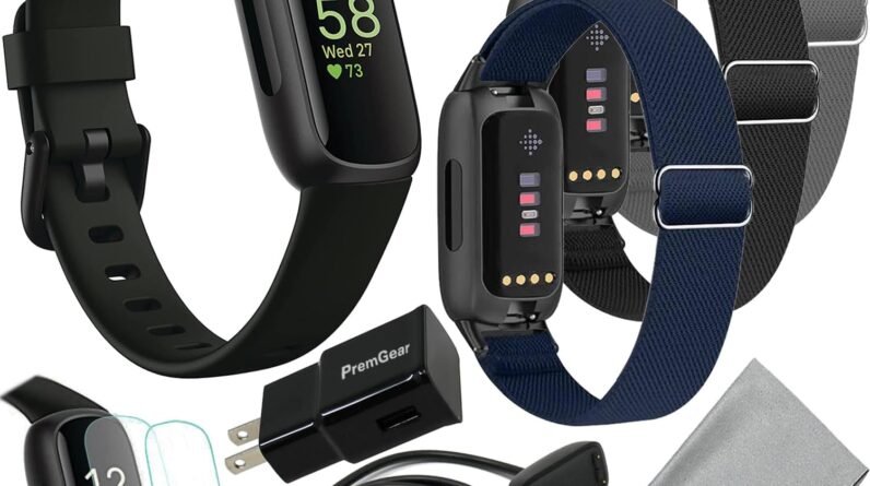 Fitbit Inspire Health & Fitness Activity Tracker (Black) with Workout Intensity, Sleep Tracking, Heart Rate, Nylon Comfortable Watch Bands, Wall Adapter, Screen Shields & Cloth