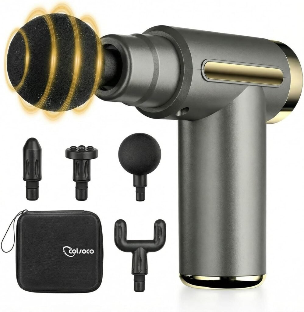 Jancane Mini Massage Gun with Case, Deep Tissue Muscle Massager with Speeds & Heads, Super Quiet Handheld Percussion Massager for Pain Relief, Athletes, Office Workers & Parents, Portable Gift