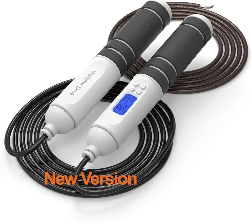 multifun Smart Digital Jump Rope with Counter - Speed Skipping Rope for Fitness, CrossFit & Double Unders -/3 CoG Balance, Anti-Slip Handles for Men Women