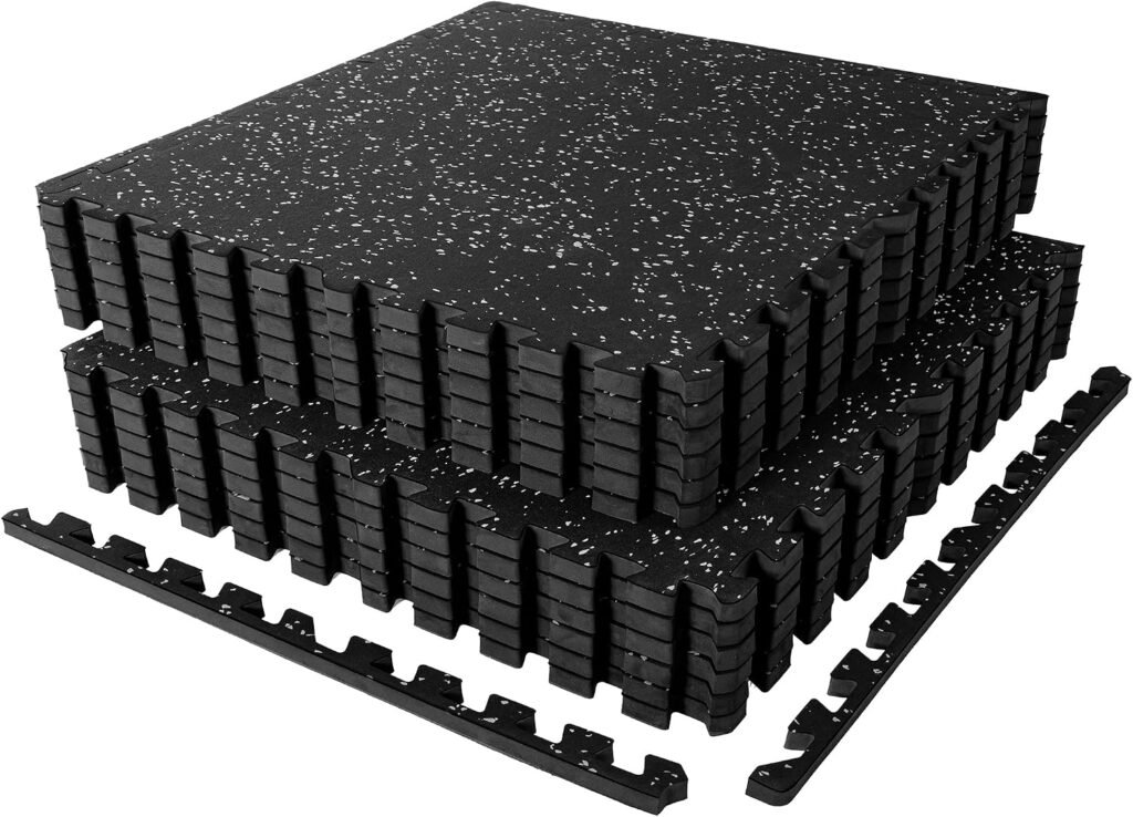 SUPERJARE 1" Extra-Thick Rubber Top Exercise Mat, Gym Flooring for Home Gym