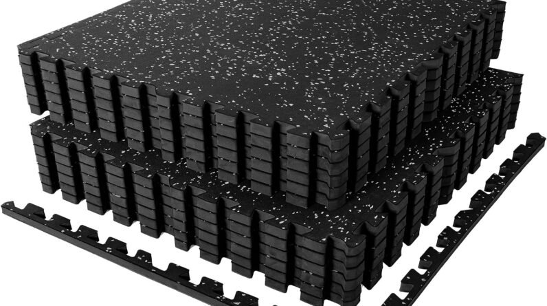 SUPERJARE 1" Extra-Thick Rubber Top Exercise Mat, Gym Flooring for Home Gym